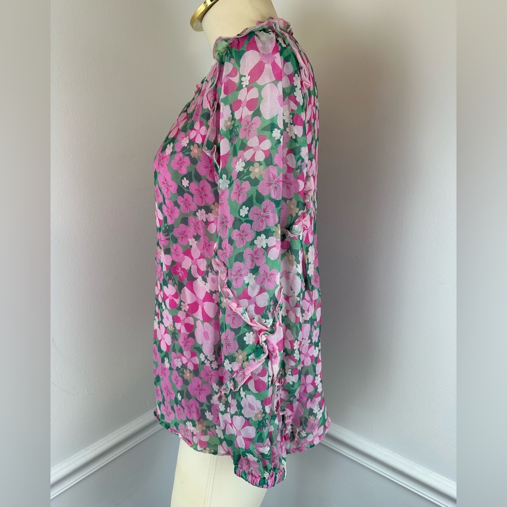 VINEYARD VINES Montauk Daisy Print Ruffle Trim Top Silk Blend | Size Small - Picture 3 of 12
